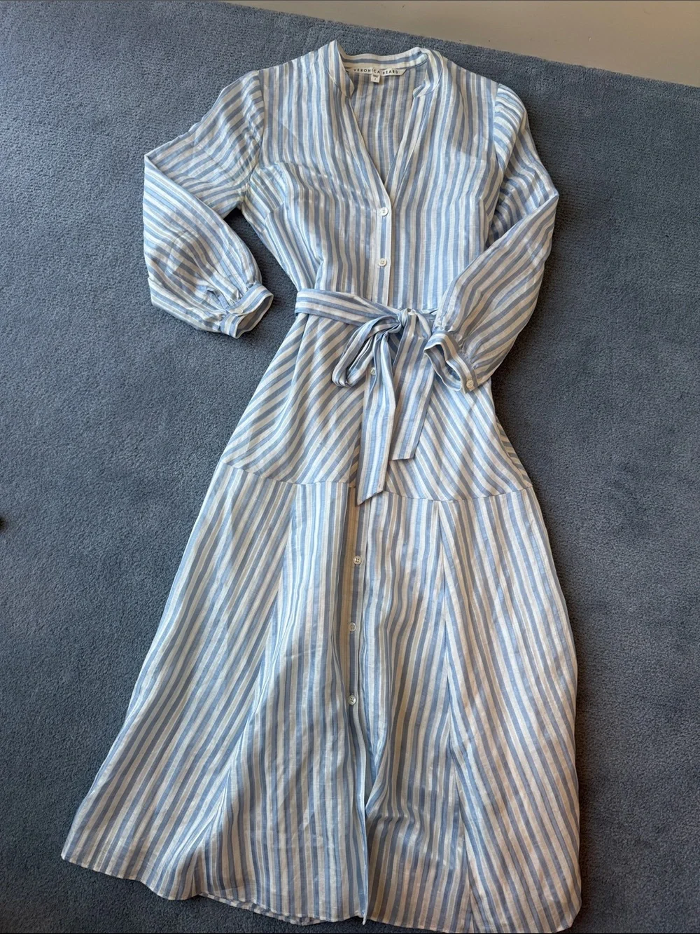 Veronica Beard Blue and White Striped Midi Dress - Picture 4 of 12